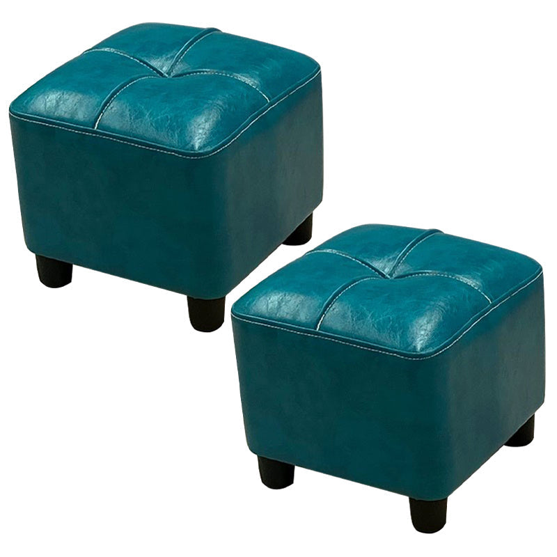 Modern Square Standard Faux Leather Solid Color Standard for Living Room Peacock Blue 2 Piece Set Clearhalo 'furn' 'furn_ottomans_poufs' 'Furniture' 'Living Room Furniture' 'Ottomans & Poufs' 'ottomans_poufs' 6009476