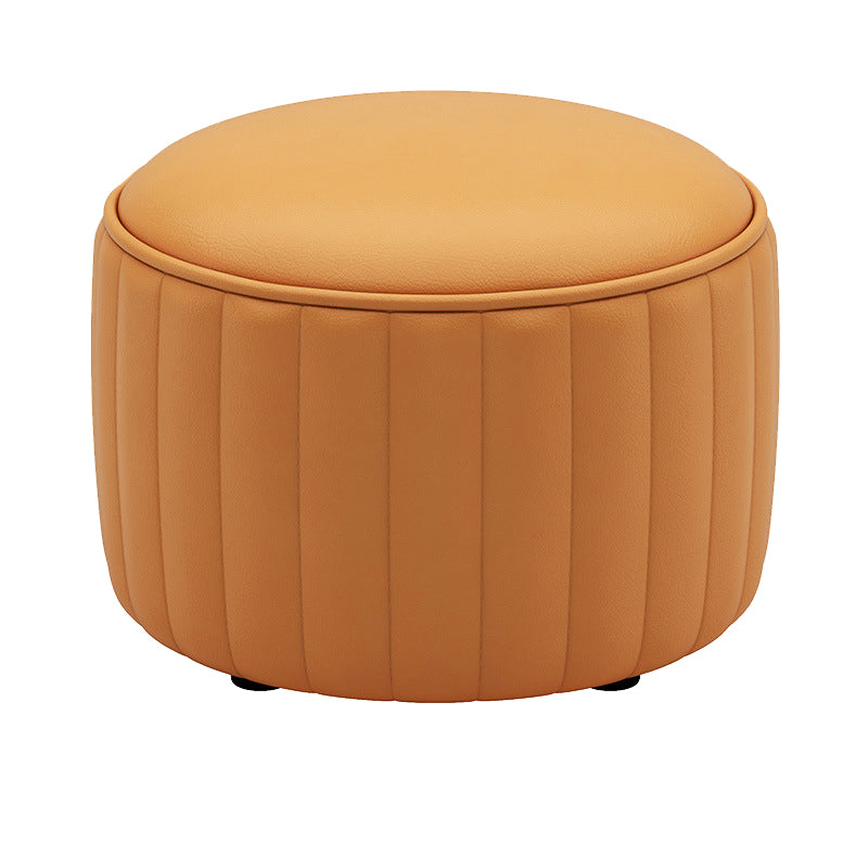 Orange Leather Pouf Modern Round Pure Color Pouf for Drawing Room