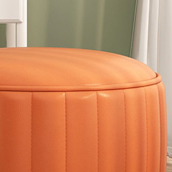 Orange Leather Pouf Modern Round Pure Color Pouf for Drawing Room