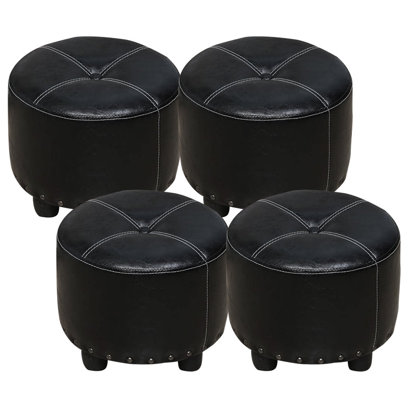 Cylinder Pouf Pure Color Tufted Nailhead Trim Faux Leather Standard Ottoman 11.8"L x 11.8"W x 9.8"H Black 4 Piece Set Clearhalo 'furn' 'furn_ottomans_poufs' 'Furniture' 'Living Room Furniture' 'Ottomans & Poufs' 'ottomans_poufs' 6009552