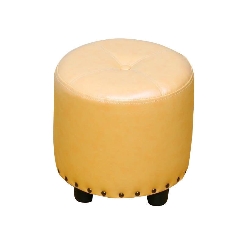 Cylinder Pouf Pure Color Tufted Nailhead Trim Faux Leather Standard Ottoman Clearhalo 'furn' 'furn_ottomans_poufs' 'Furniture' 'Living Room Furniture' 'Ottomans & Poufs' 'ottomans_poufs' 6009557
