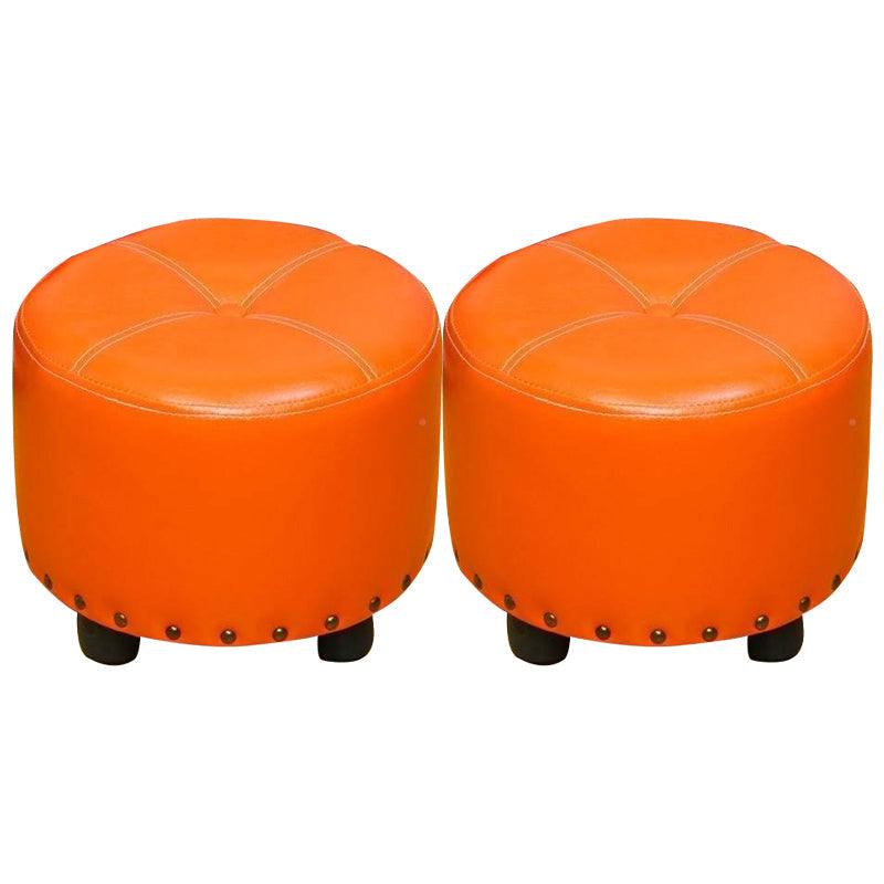 Cylinder Pouf Pure Color Tufted Nailhead Trim Faux Leather Standard Ottoman 11.8"L x 11.8"W x 9.8"H Orange 2 Piece Set Clearhalo 'furn' 'furn_ottomans_poufs' 'Furniture' 'Living Room Furniture' 'Ottomans & Poufs' 'ottomans_poufs' 6009585
