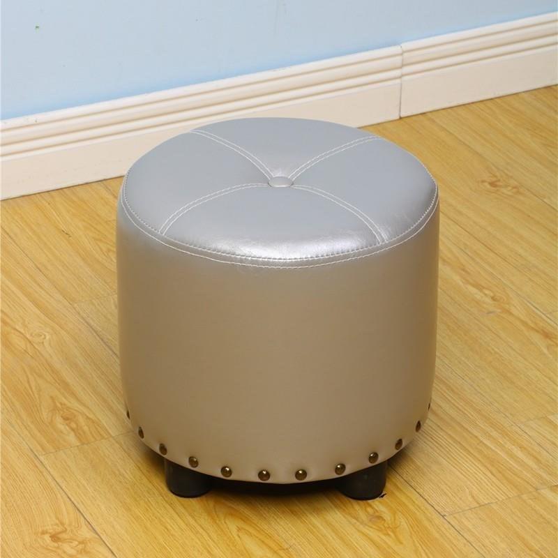 Cylinder Pouf Pure Color Tufted Nailhead Trim Faux Leather Standard Ottoman 12"L x 12"W x 11"H Grey 1 Piece Clearhalo 'furn' 'furn_ottomans_poufs' 'Furniture' 'Living Room Furniture' 'Ottomans & Poufs' 'ottomans_poufs' 6009590