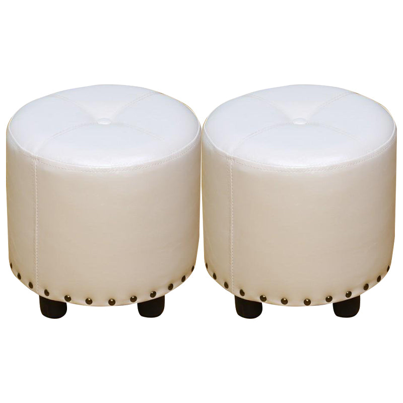 Cylinder Pouf Pure Color Tufted Nailhead Trim Faux Leather Standard Ottoman 12"L x 12"W x 11"H White 2 Piece Set Clearhalo 'furn' 'furn_ottomans_poufs' 'Furniture' 'Living Room Furniture' 'Ottomans & Poufs' 'ottomans_poufs' 6009594