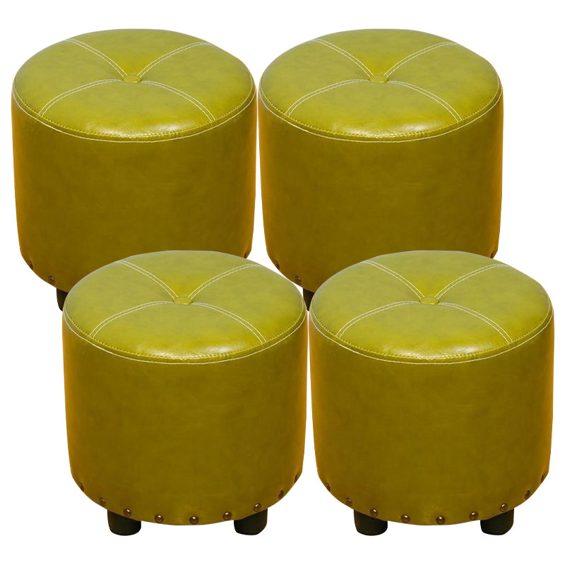 Cylinder Pouf Pure Color Tufted Nailhead Trim Faux Leather Standard Ottoman 12"L x 12"W x 11"H Green 4 Piece Set Clearhalo 'furn' 'furn_ottomans_poufs' 'Furniture' 'Living Room Furniture' 'Ottomans & Poufs' 'ottomans_poufs' 6009601