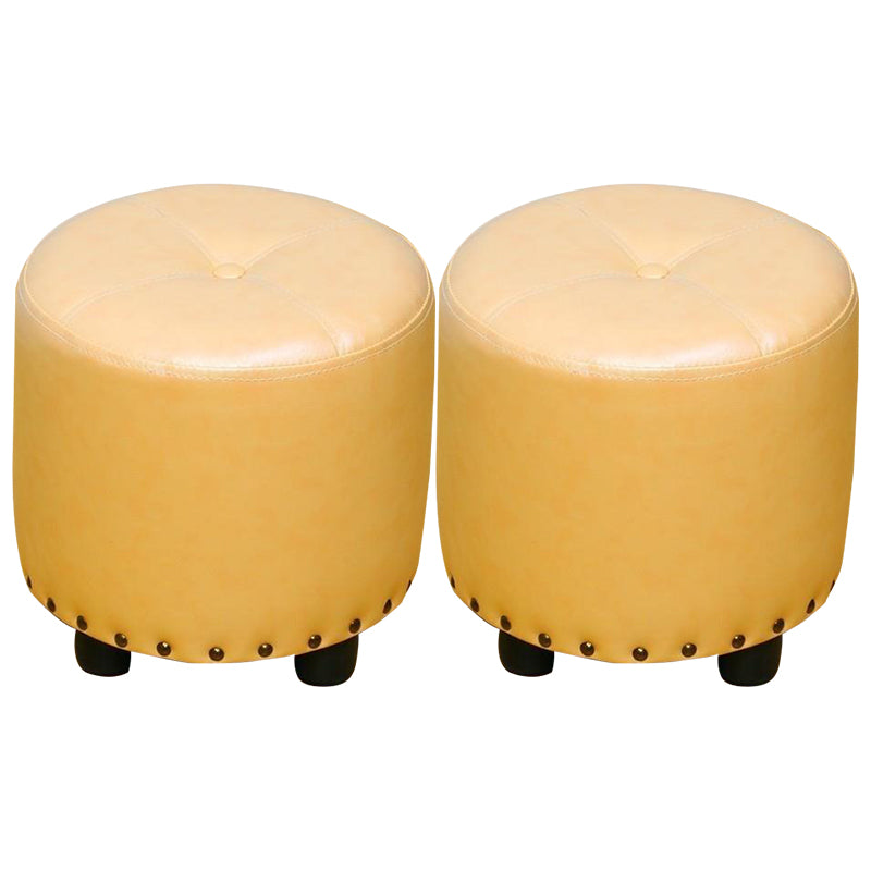 Cylinder Pouf Pure Color Tufted Nailhead Trim Faux Leather Standard Ottoman 12"L x 12"W x 11"H Champagne 2 Piece Set Clearhalo 'furn' 'furn_ottomans_poufs' 'Furniture' 'Living Room Furniture' 'Ottomans & Poufs' 'ottomans_poufs' 6009603