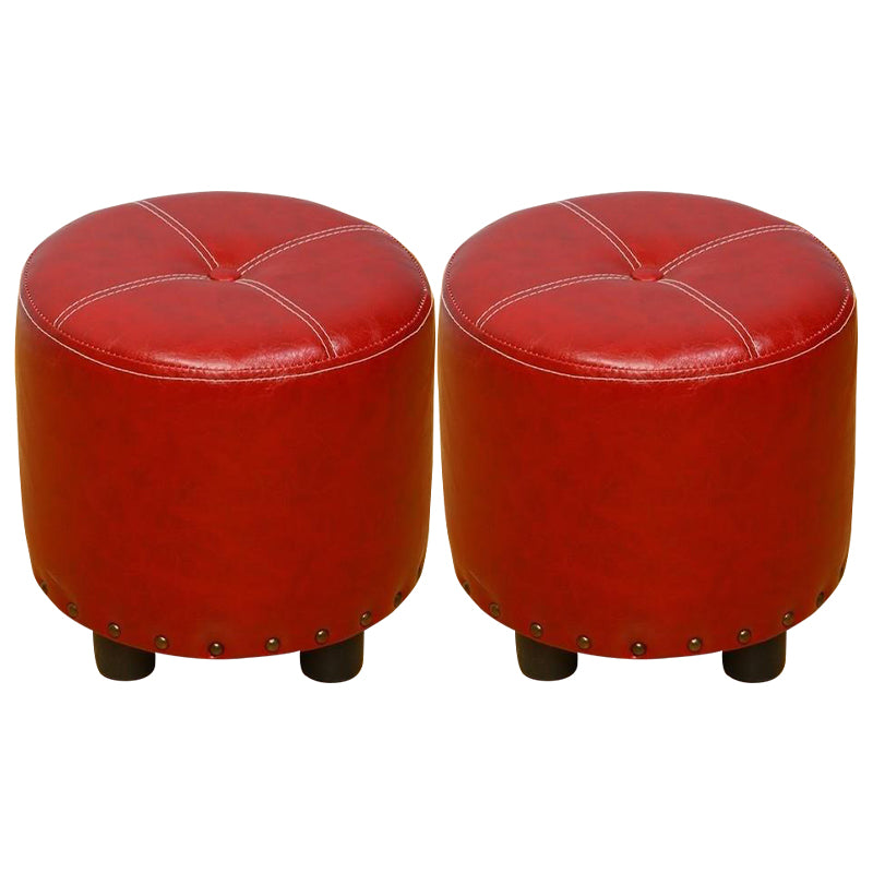 Cylinder Pouf Pure Color Tufted Nailhead Trim Faux Leather Standard Ottoman 12"L x 12"W x 11"H Burgundy 2 Piece Set Clearhalo 'furn' 'furn_ottomans_poufs' 'Furniture' 'Living Room Furniture' 'Ottomans & Poufs' 'ottomans_poufs' 6009606
