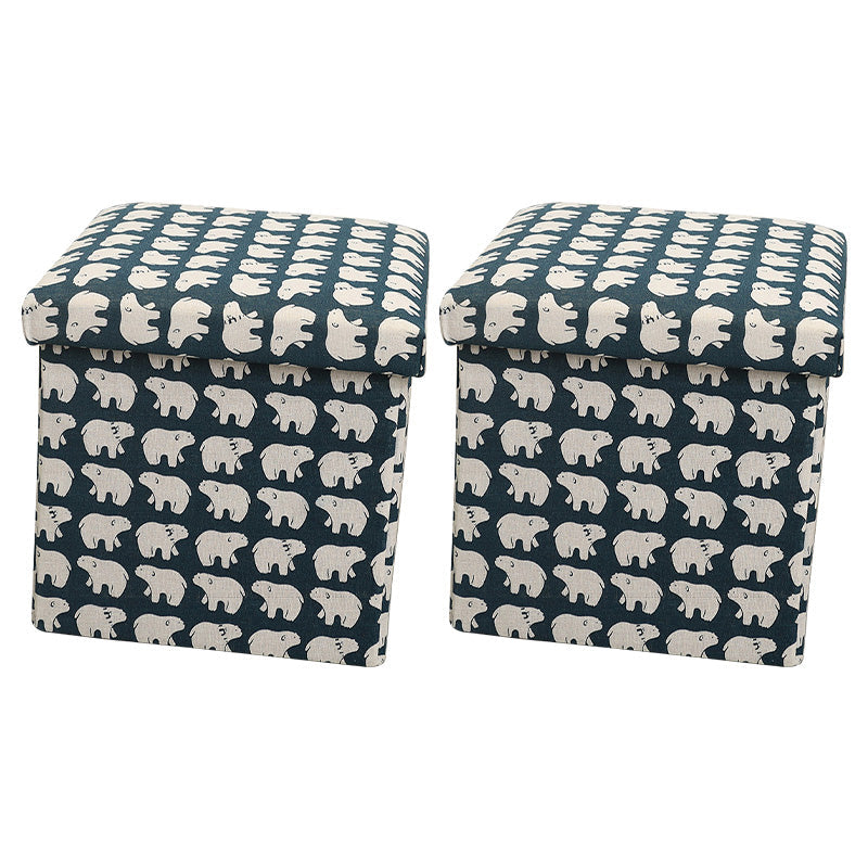 Modern Blue Square Ottoman Trees Pattern Cotton Indoor Ottoman