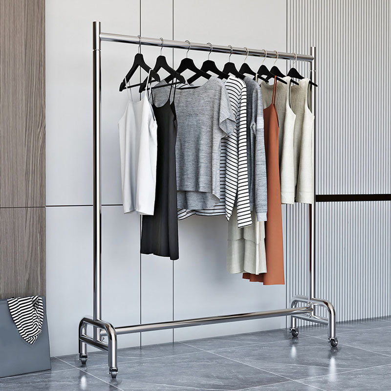 Industriële jas hanger roestvrijstalen hangende rail en castors hal boom