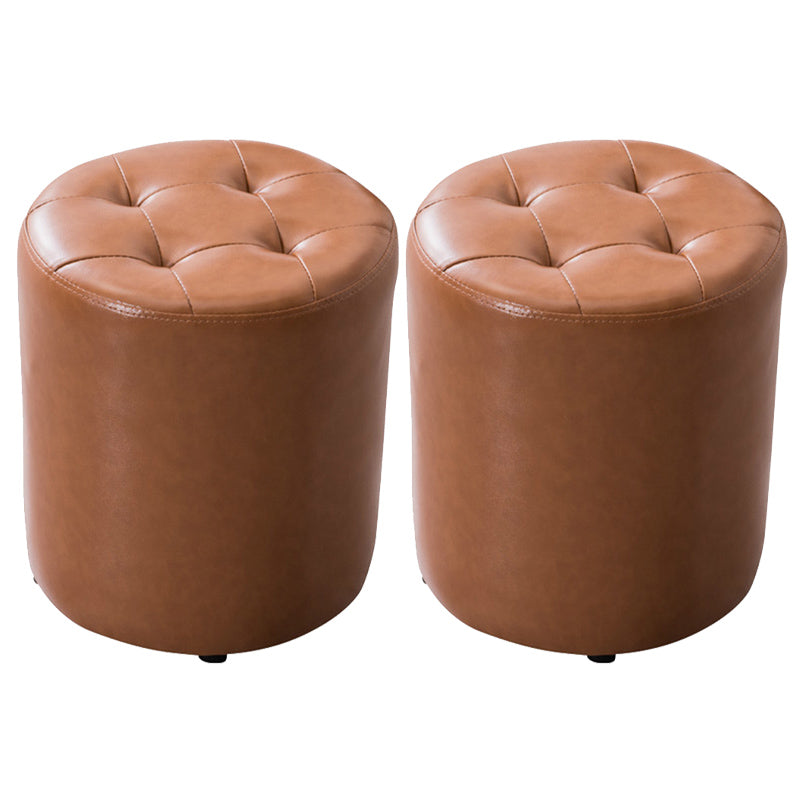 Modern Pouf Ottoman Genuine Leather Tufted Upholstered Solid Color Ottoman Round Yellow 2 Piece Set Clearhalo 'furn' 'furn_ottomans_poufs' 'Furniture' 'Living Room Furniture' 'Ottomans & Poufs' 'ottomans_poufs' 6012423