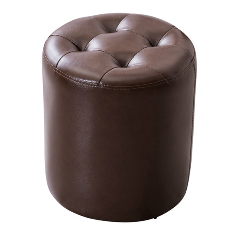 Modern Pouf Ottoman Genuine Leather Tufted Upholstered Solid Color Ottoman Round Coffee 1 Piece Clearhalo 'furn' 'furn_ottomans_poufs' 'Furniture' 'Living Room Furniture' 'Ottomans & Poufs' 'ottomans_poufs' 6012439