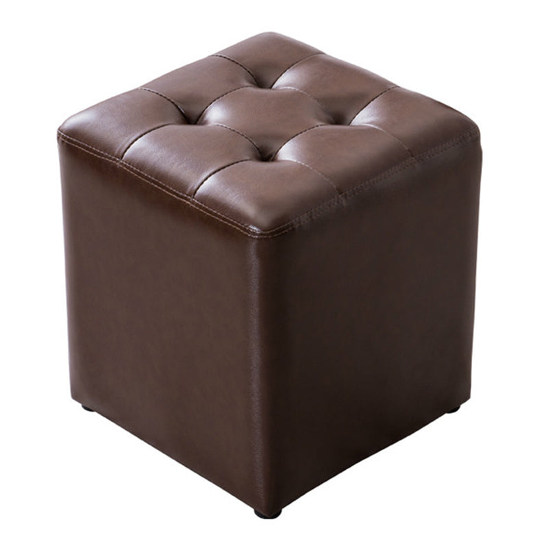 Modern Pouf Ottoman Genuine Leather Tufted Upholstered Solid Color Ottoman Square Coffee 1 Piece Clearhalo 'furn' 'furn_ottomans_poufs' 'Furniture' 'Living Room Furniture' 'Ottomans & Poufs' 'ottomans_poufs' 6012457