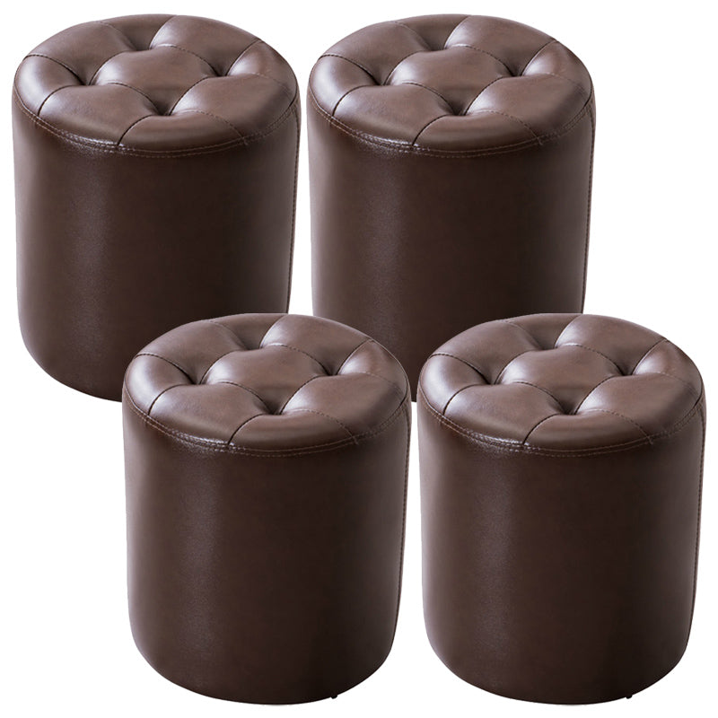 Modern Pouf Ottoman Genuine Leather Tufted Upholstered Solid Color Ottoman Round Coffee 4 Piece Set Clearhalo 'furn' 'furn_ottomans_poufs' 'Furniture' 'Living Room Furniture' 'Ottomans & Poufs' 'ottomans_poufs' 6012465