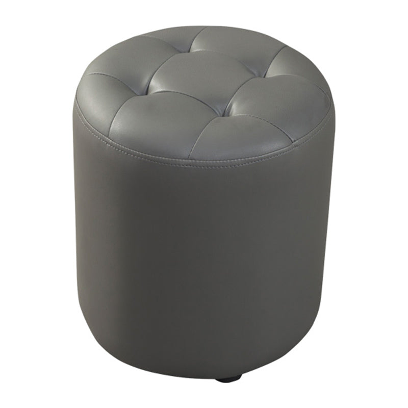 Contemporary Pouf Ottoman Genuine Leather Tufted Upholstered Solid Color Ottoman Round Dark Gray 1 Piece Clearhalo 'furn' 'furn_ottomans_poufs' 'Furniture' 'Living Room Furniture' 'Ottomans & Poufs' 'ottomans_poufs' 6012478