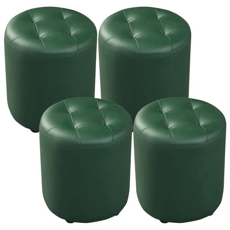 Contemporary Pouf Ottoman Genuine Leather Tufted Upholstered Solid Color Ottoman Round Dark Green 4 Piece Set Clearhalo 'furn' 'furn_ottomans_poufs' 'Furniture' 'Living Room Furniture' 'Ottomans & Poufs' 'ottomans_poufs' 6012494
