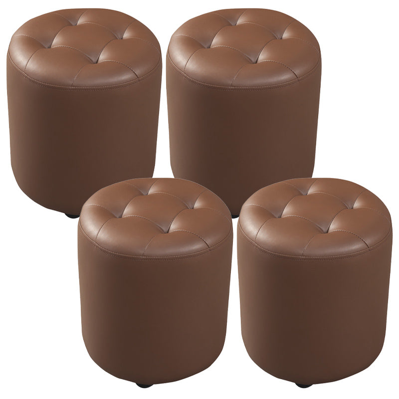 Contemporary Pouf Ottoman Genuine Leather Tufted Upholstered Solid Color Ottoman Round Coffee 4 Piece Set Clearhalo 'furn' 'furn_ottomans_poufs' 'Furniture' 'Living Room Furniture' 'Ottomans & Poufs' 'ottomans_poufs' 6012498
