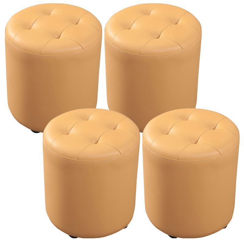 Contemporary Pouf Ottoman Genuine Leather Tufted Upholstered Solid Color Ottoman Round Khaki 4 Piece Set Clearhalo 'furn' 'furn_ottomans_poufs' 'Furniture' 'Living Room Furniture' 'Ottomans & Poufs' 'ottomans_poufs' 6012501