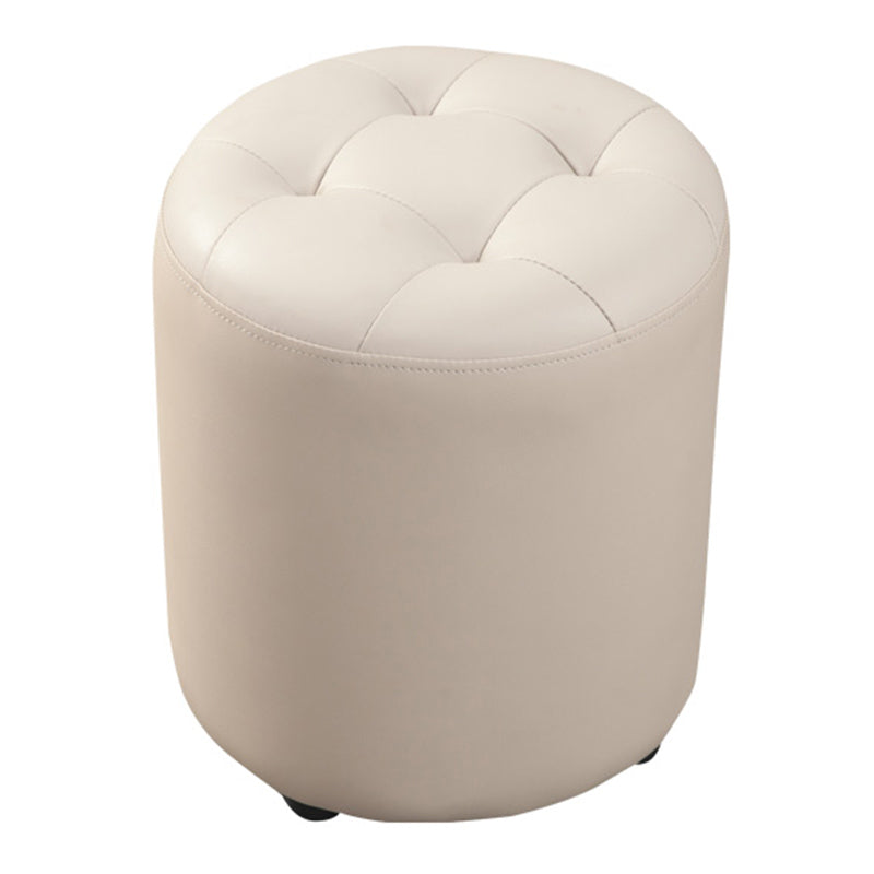 Contemporary Pouf Ottoman Genuine Leather Tufted Upholstered Solid Color Ottoman Round Light Gray 1 Piece Clearhalo 'furn' 'furn_ottomans_poufs' 'Furniture' 'Living Room Furniture' 'Ottomans & Poufs' 'ottomans_poufs' 6012502