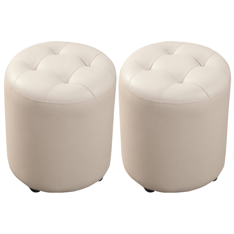 Contemporary Pouf Ottoman Genuine Leather Tufted Upholstered Solid Color Ottoman Round Light Gray 2 Piece Set Clearhalo 'furn' 'furn_ottomans_poufs' 'Furniture' 'Living Room Furniture' 'Ottomans & Poufs' 'ottomans_poufs' 6012503