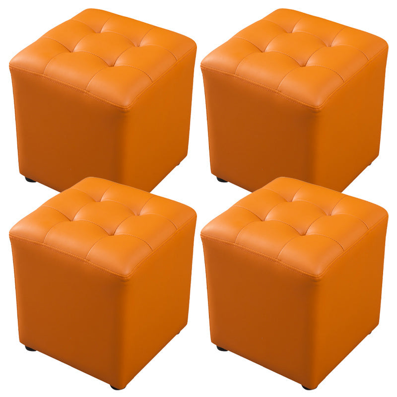 Contemporary Pouf Ottoman Genuine Leather Tufted Upholstered Solid Color Ottoman Square Orange 4 Piece Set Clearhalo 'furn' 'furn_ottomans_poufs' 'Furniture' 'Living Room Furniture' 'Ottomans & Poufs' 'ottomans_poufs' 6012507