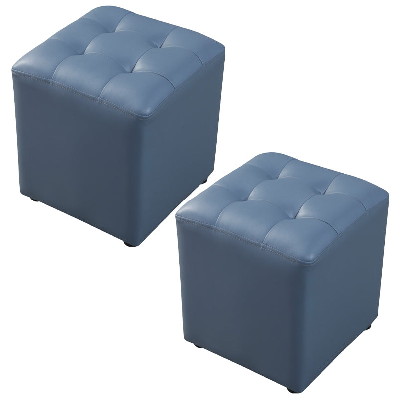 Contemporary Pouf Ottoman Genuine Leather Tufted Upholstered Solid Color Ottoman Square Blue 2 Piece Set Clearhalo 'furn' 'furn_ottomans_poufs' 'Furniture' 'Living Room Furniture' 'Ottomans & Poufs' 'ottomans_poufs' 6012509