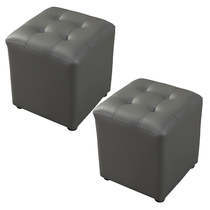 Contemporary Pouf Ottoman Genuine Leather Tufted Upholstered Solid Color Ottoman Square Dark Gray 2 Piece Set Clearhalo 'furn' 'furn_ottomans_poufs' 'Furniture' 'Living Room Furniture' 'Ottomans & Poufs' 'ottomans_poufs' 6012512