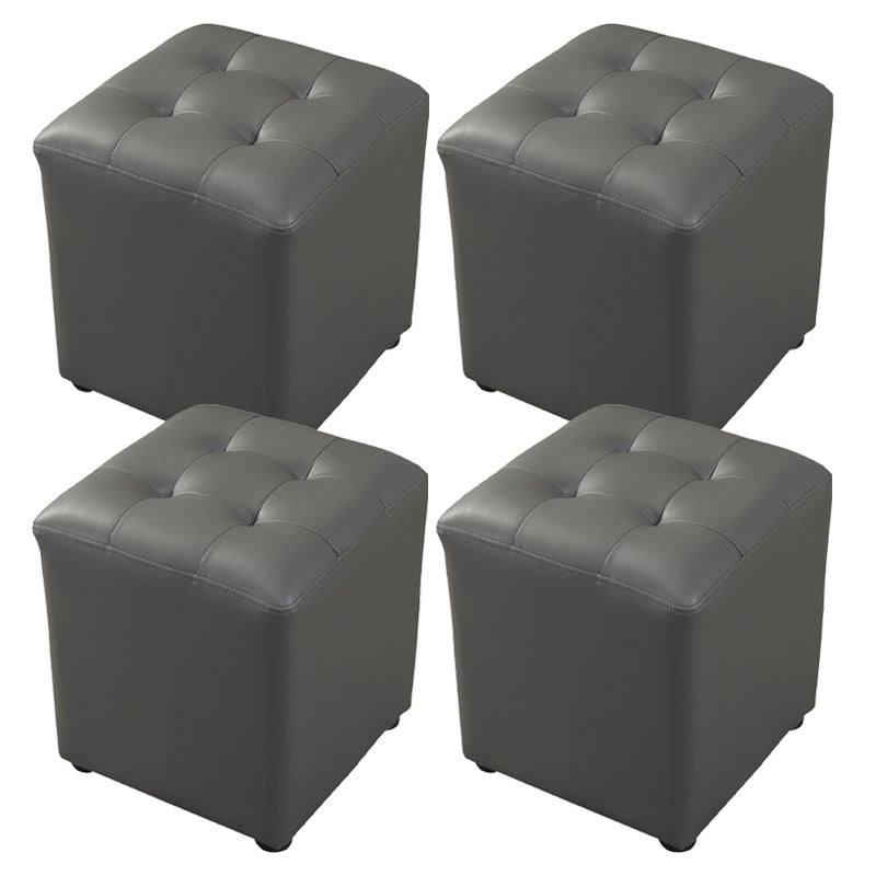 Contemporary Pouf Ottoman Genuine Leather Tufted Upholstered Solid Color Ottoman Square Dark Gray 4 Piece Set Clearhalo 'furn' 'furn_ottomans_poufs' 'Furniture' 'Living Room Furniture' 'Ottomans & Poufs' 'ottomans_poufs' 6012513