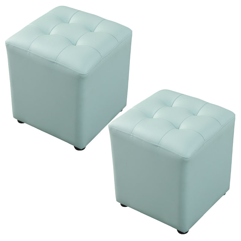Contemporary Pouf Ottoman Genuine Leather Tufted Upholstered Solid Color Ottoman Square Light Blue 2 Piece Set Clearhalo 'furn' 'furn_ottomans_poufs' 'Furniture' 'Living Room Furniture' 'Ottomans & Poufs' 'ottomans_poufs' 6012515