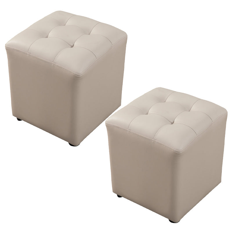Contemporary Pouf Ottoman Genuine Leather Tufted Upholstered Solid Color Ottoman Square Light Gray 2 Piece Set Clearhalo 'furn' 'furn_ottomans_poufs' 'Furniture' 'Living Room Furniture' 'Ottomans & Poufs' 'ottomans_poufs' 6012527