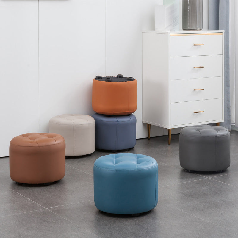 Mid-Century Modern Pouf Ottoman Genuine Leather Upholstered Tufted Round Ottoman Clearhalo 'furn' 'furn_ottomans_poufs' 'Furniture' 'Living Room Furniture' 'Ottomans & Poufs' 'ottomans_poufs' 6012531