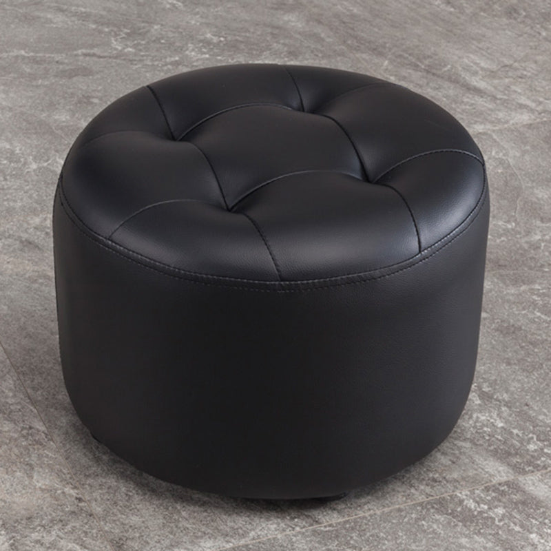 Mid-Century Modern Pouf Ottoman Genuine Leather Upholstered Tufted Round Ottoman Black 1 Piece Clearhalo 'furn' 'furn_ottomans_poufs' 'Furniture' 'Living Room Furniture' 'Ottomans & Poufs' 'ottomans_poufs' 6012532