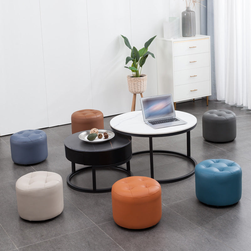Mid-Century Modern Pouf Ottoman Genuine Leather Upholstered Tufted Round Ottoman Clearhalo 'furn' 'furn_ottomans_poufs' 'Furniture' 'Living Room Furniture' 'Ottomans & Poufs' 'ottomans_poufs' 6012533