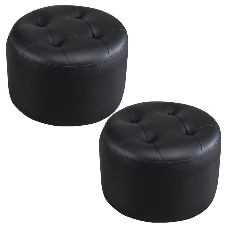 Mid-Century Modern Pouf Ottoman Genuine Leather Upholstered Tufted Round Ottoman Black 2 Piece Set Clearhalo 'furn' 'furn_ottomans_poufs' 'Furniture' 'Living Room Furniture' 'Ottomans & Poufs' 'ottomans_poufs' 6012534