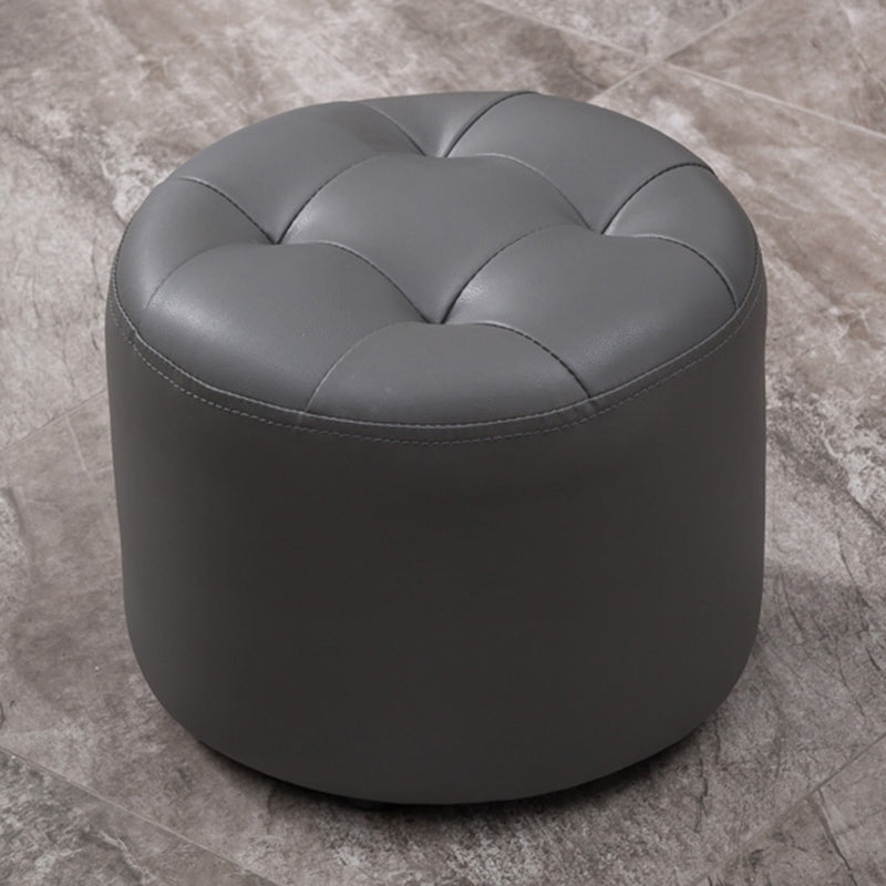 Mid-Century Modern Pouf Ottoman Genuine Leather Upholstered Tufted Round Ottoman Dark Gray 1 Piece Clearhalo 'furn' 'furn_ottomans_poufs' 'Furniture' 'Living Room Furniture' 'Ottomans & Poufs' 'ottomans_poufs' 6012537