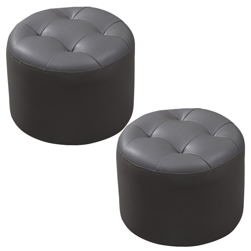 Mid-Century Modern Pouf Ottoman Genuine Leather Upholstered Tufted Round Ottoman Dark Gray 2 Piece Set Clearhalo 'furn' 'furn_ottomans_poufs' 'Furniture' 'Living Room Furniture' 'Ottomans & Poufs' 'ottomans_poufs' 6012540