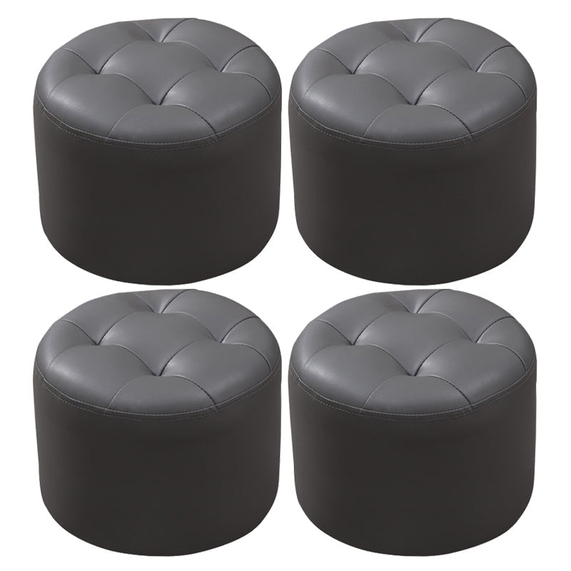 Mid-Century Modern Pouf Ottoman Genuine Leather Upholstered Tufted Round Ottoman Dark Gray 4 Piece Set Clearhalo 'furn' 'furn_ottomans_poufs' 'Furniture' 'Living Room Furniture' 'Ottomans & Poufs' 'ottomans_poufs' 6012541