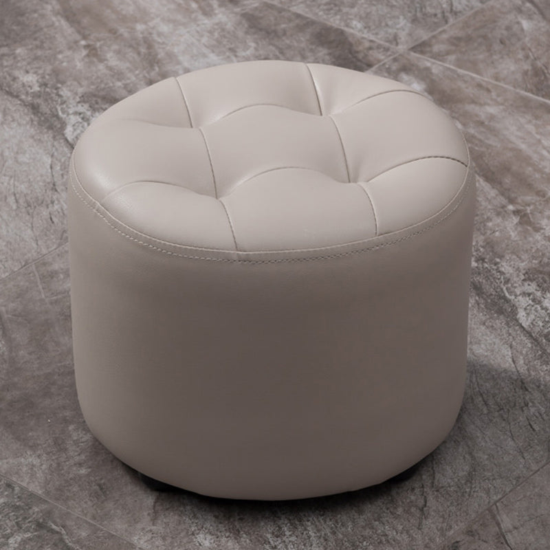 Mid-Century Modern Pouf Ottoman Genuine Leather Upholstered Tufted Round Ottoman Light Gray 1 Piece Clearhalo 'furn' 'furn_ottomans_poufs' 'Furniture' 'Living Room Furniture' 'Ottomans & Poufs' 'ottomans_poufs' 6012544