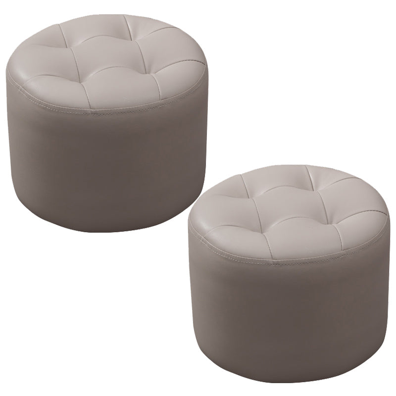Mid-Century Modern Pouf Ottoman Genuine Leather Upholstered Tufted Round Ottoman Light Gray 2 Piece Set Clearhalo 'furn' 'furn_ottomans_poufs' 'Furniture' 'Living Room Furniture' 'Ottomans & Poufs' 'ottomans_poufs' 6012546