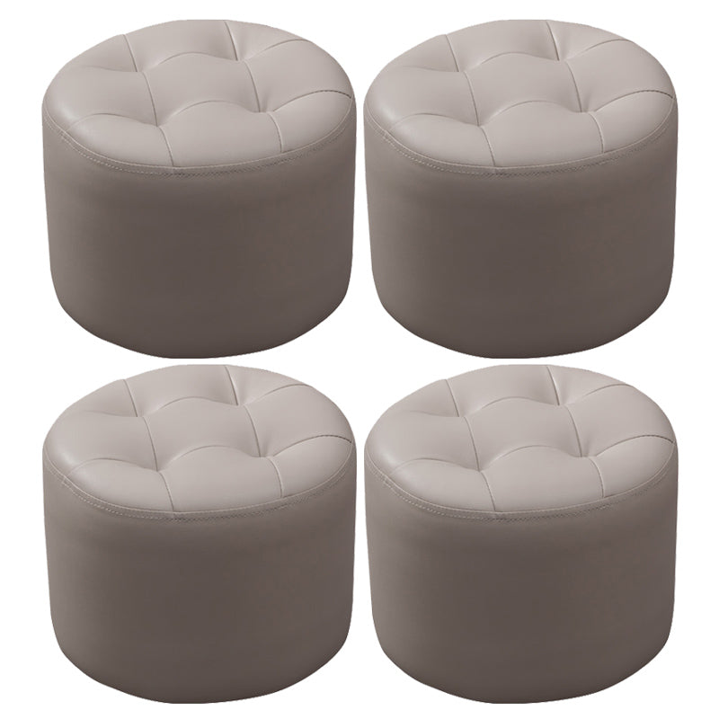 Mid-Century Modern Pouf Ottoman Genuine Leather Upholstered Tufted Round Ottoman Light Gray 4 Piece Set Clearhalo 'furn' 'furn_ottomans_poufs' 'Furniture' 'Living Room Furniture' 'Ottomans & Poufs' 'ottomans_poufs' 6012547