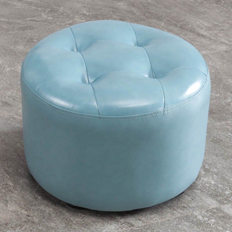 Mid-Century Modern Pouf Ottoman Genuine Leather Upholstered Tufted Round Ottoman Light Blue 1 Piece Clearhalo 'furn' 'furn_ottomans_poufs' 'Furniture' 'Living Room Furniture' 'Ottomans & Poufs' 'ottomans_poufs' 6012550