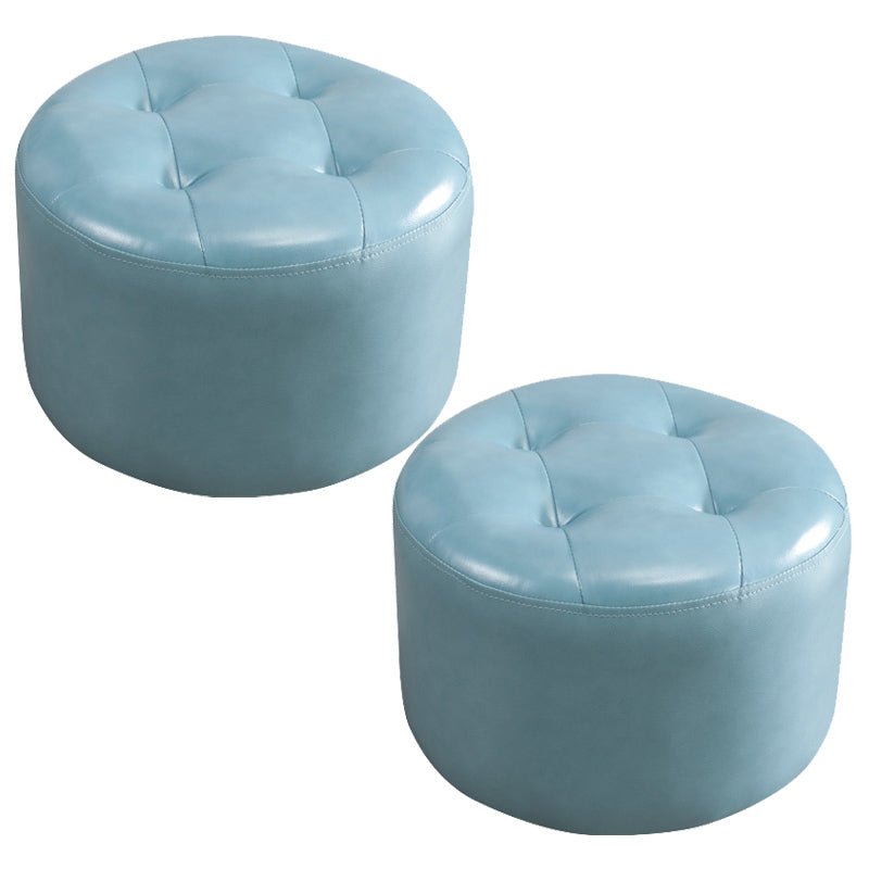 Mid-Century Modern Pouf Ottoman Genuine Leather Upholstered Tufted Round Ottoman Light Blue 2 Piece Set Clearhalo 'furn' 'furn_ottomans_poufs' 'Furniture' 'Living Room Furniture' 'Ottomans & Poufs' 'ottomans_poufs' 6012552