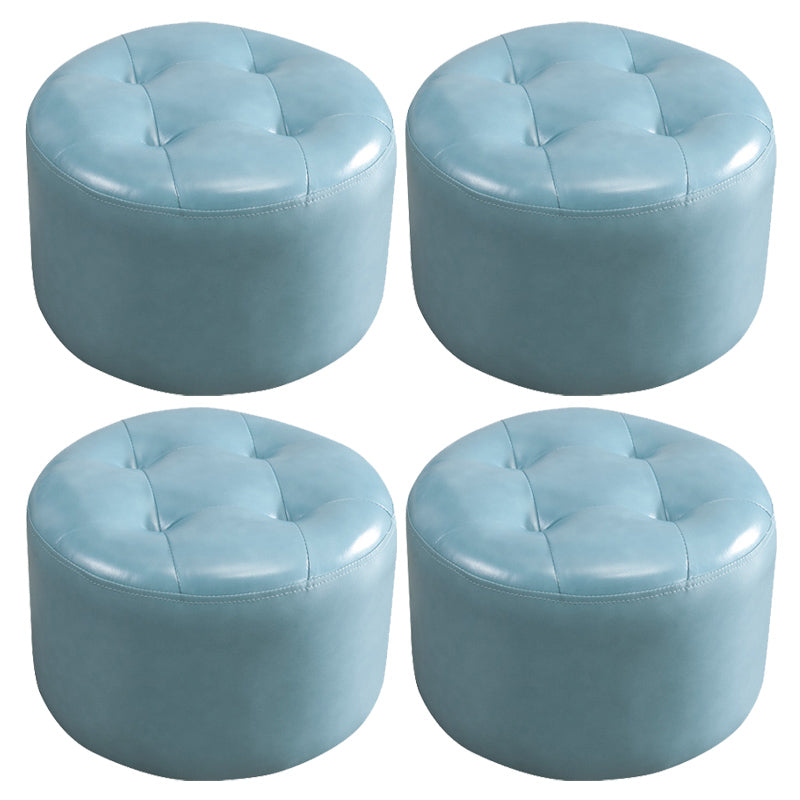Mid-Century Modern Pouf Ottoman Genuine Leather Upholstered Tufted Round Ottoman Light Blue 4 Piece Set Clearhalo 'furn' 'furn_ottomans_poufs' 'Furniture' 'Living Room Furniture' 'Ottomans & Poufs' 'ottomans_poufs' 6012553