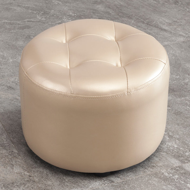 Mid-Century Modern Pouf Ottoman Genuine Leather Upholstered Tufted Round Ottoman Champagne 1 Piece Clearhalo 'furn' 'furn_ottomans_poufs' 'Furniture' 'Living Room Furniture' 'Ottomans & Poufs' 'ottomans_poufs' 6012554