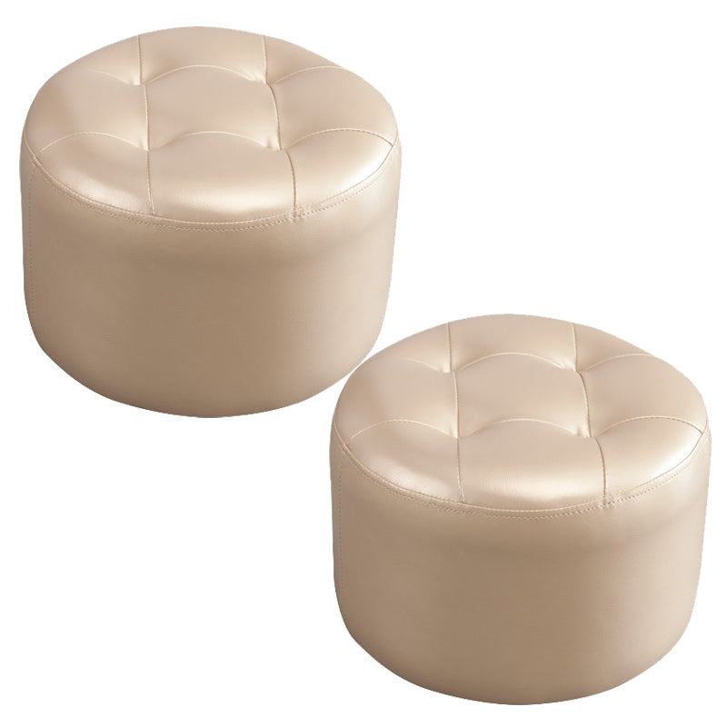 Mid-Century Modern Pouf Ottoman Genuine Leather Upholstered Tufted Round Ottoman Champagne 2 Piece Set Clearhalo 'furn' 'furn_ottomans_poufs' 'Furniture' 'Living Room Furniture' 'Ottomans & Poufs' 'ottomans_poufs' 6012555