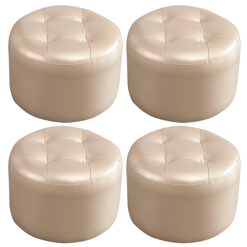 Mid-Century Modern Pouf Ottoman Genuine Leather Upholstered Tufted Round Ottoman Champagne 4 Piece Set Clearhalo 'furn' 'furn_ottomans_poufs' 'Furniture' 'Living Room Furniture' 'Ottomans & Poufs' 'ottomans_poufs' 6012556