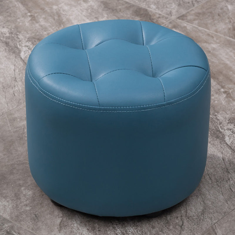 Mid-Century Modern Pouf Ottoman Genuine Leather Upholstered Tufted Round Ottoman Peacock Blue 1 Piece Clearhalo 'furn' 'furn_ottomans_poufs' 'Furniture' 'Living Room Furniture' 'Ottomans & Poufs' 'ottomans_poufs' 6012557
