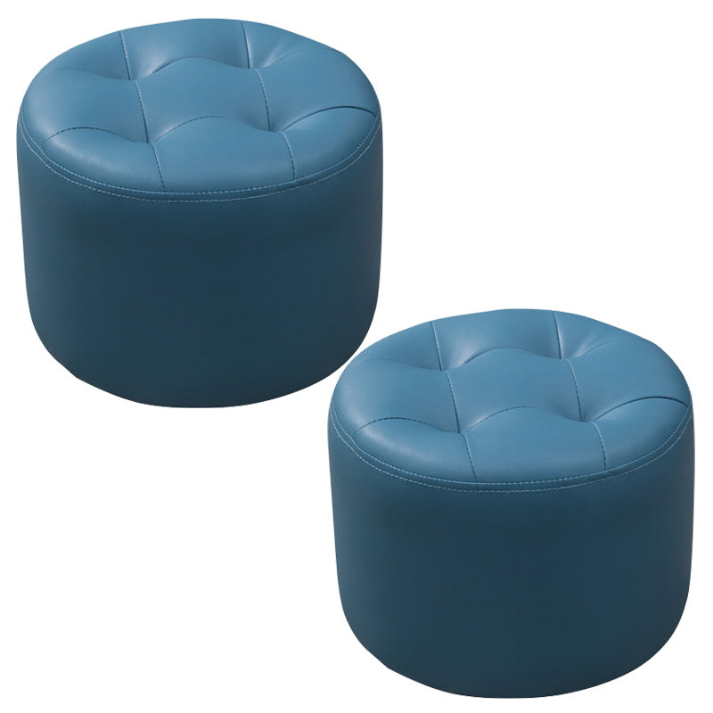 Mid-Century Modern Pouf Ottoman Genuine Leather Upholstered Tufted Round Ottoman Peacock Blue 2 Piece Set Clearhalo 'furn' 'furn_ottomans_poufs' 'Furniture' 'Living Room Furniture' 'Ottomans & Poufs' 'ottomans_poufs' 6012558