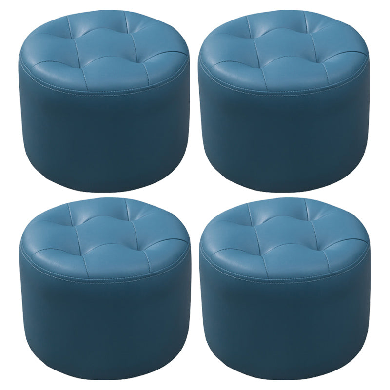 Mid-Century Modern Pouf Ottoman Genuine Leather Upholstered Tufted Round Ottoman Peacock Blue 4 Piece Set Clearhalo 'furn' 'furn_ottomans_poufs' 'Furniture' 'Living Room Furniture' 'Ottomans & Poufs' 'ottomans_poufs' 6012559