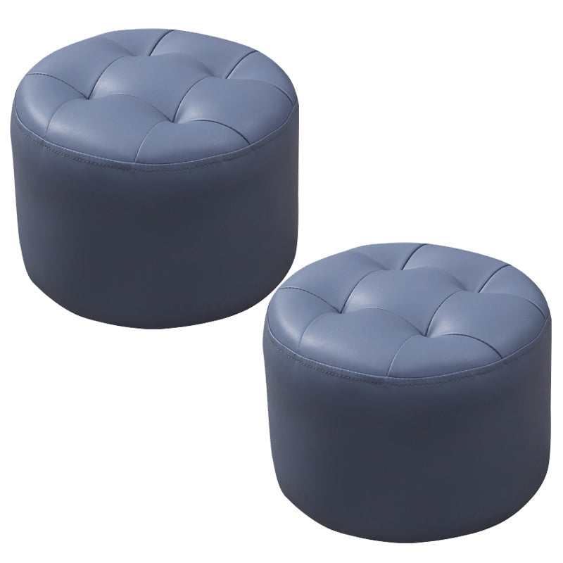 Mid-Century Modern Pouf Ottoman Genuine Leather Upholstered Tufted Round Ottoman Royal Blue 2 Piece Set Clearhalo 'furn' 'furn_ottomans_poufs' 'Furniture' 'Living Room Furniture' 'Ottomans & Poufs' 'ottomans_poufs' 6012561