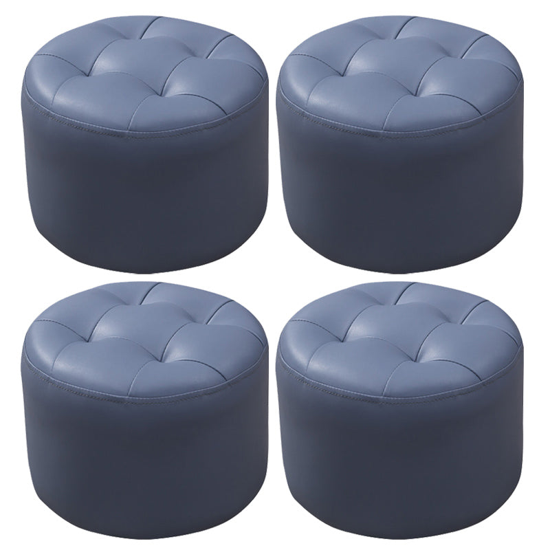 Mid-Century Modern Pouf Ottoman Genuine Leather Upholstered Tufted Round Ottoman Royal Blue 4 Piece Set Clearhalo 'furn' 'furn_ottomans_poufs' 'Furniture' 'Living Room Furniture' 'Ottomans & Poufs' 'ottomans_poufs' 6012562